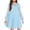 Light Blue, variant on AoDai Girls' net-silk bubble lantern long-sleeved high-waisted A-line pink dress with pockets, suitable for children aged 6-13.