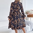 thumbnail image 6 of BRGZLK Women's Floral Dress Summer Trendy Long Sleeve V-Neck Empire Waist Midi Dress Soft Loose Comfortable Solid Color Flowy Wedding Guest Dresses Navy S, 6 of 6