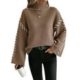 thumbnail image 2 of Women'S Chunky Knit Sweaters Fall Long Sleeve Mock Neck Oversized Pullover Tops Winter Fashion Clothes Dark Khaki S, 2 of 10