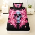thumbnail image 3 of Castle Fairy Y2K Gothic Winged Skull Twin Sheets 3pcs,Sparkle Flame Star Artwork Bedding,Hot Pink Black,1 Fitted Sheet,1 Flat Sheet and 1 Pillowcase, 3 of 6