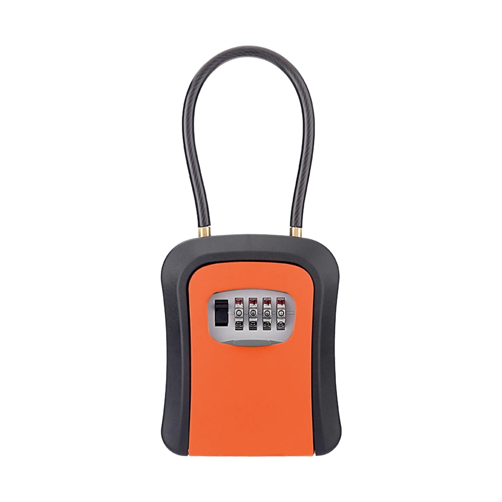 figatia Box Key Security Box with 4 Digit Combination Steel Cable Shackle Weatherproof Portable for Door Knob or Car Durable Orange