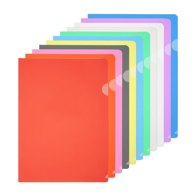 Carpetas de plástico A4, paquete de 40 carpetas claras tipo L, fundas de documentos, bolsillos de proyecto en forma de L transparentes para documentos, 8.7x12.2in, 10 colores