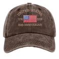 thumbnail image 4 of AJGRHE Washed Distressed Print Baseball Cap Unisex Adjustable Twill Hat For Independence Day Casual Wear Coffee One Size, 4 of 4