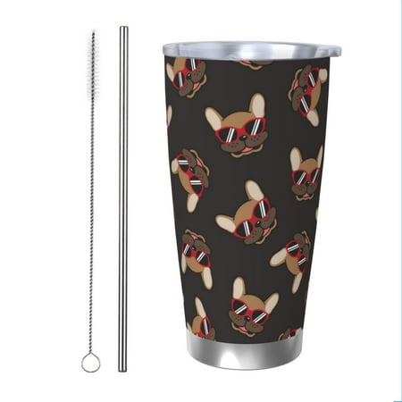 

Bingfone Bulldog with Sunglasses for 20 Oz Stainless Steel Travel Mug Double Wall Water Coffee Cup for Home Office Outdoor Works Great for Ice Drinks and Hot Beverage-Straw Two-piece Set