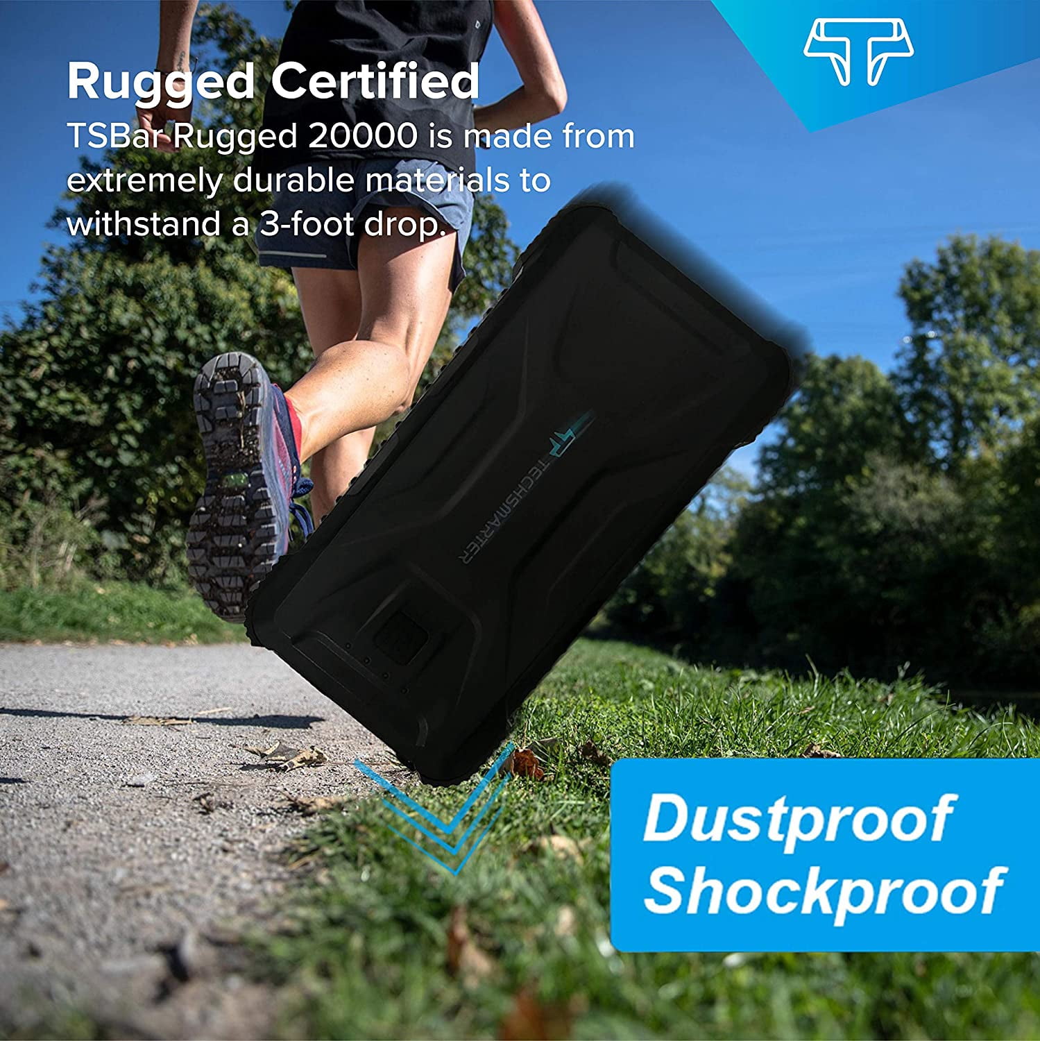 Techsmarter 20,000mah Rugged & Waterproof 18W Power Delivery USB-C Port Power Bank. Portable Phone Charger with Flashlight. Compatible with iPhone, Samsung Galaxy, iPad, Android, LG, HTC, Motorola