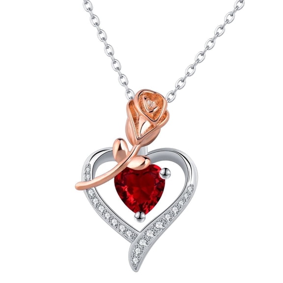 Rynsito Mother's Day Gifts for Women, Rose Flower Necklace Sterling Silver Heart Birthstone Necklaces, Jewelry Gifts for Mother Wife Girlfriend