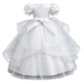 thumbnail image 3 of JAJAHO Elegant Girls Evening Dress Satin Lace Trim Puff Short Sleeve Beaded Appliques Maxi Ball Gown Flower Girl Dress For Wedding Party Prom 4-14Y, 3 of 8