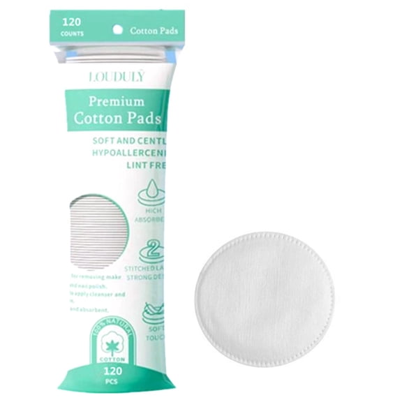 120 Count Dual-Sided Cotton Rounds, Stitched Edge Lint-Free Cotton Pads, Ultra Soft 100% Pure Cotton Facial Pads for Makeup Removal, Toner Application & Nail Polish Remover