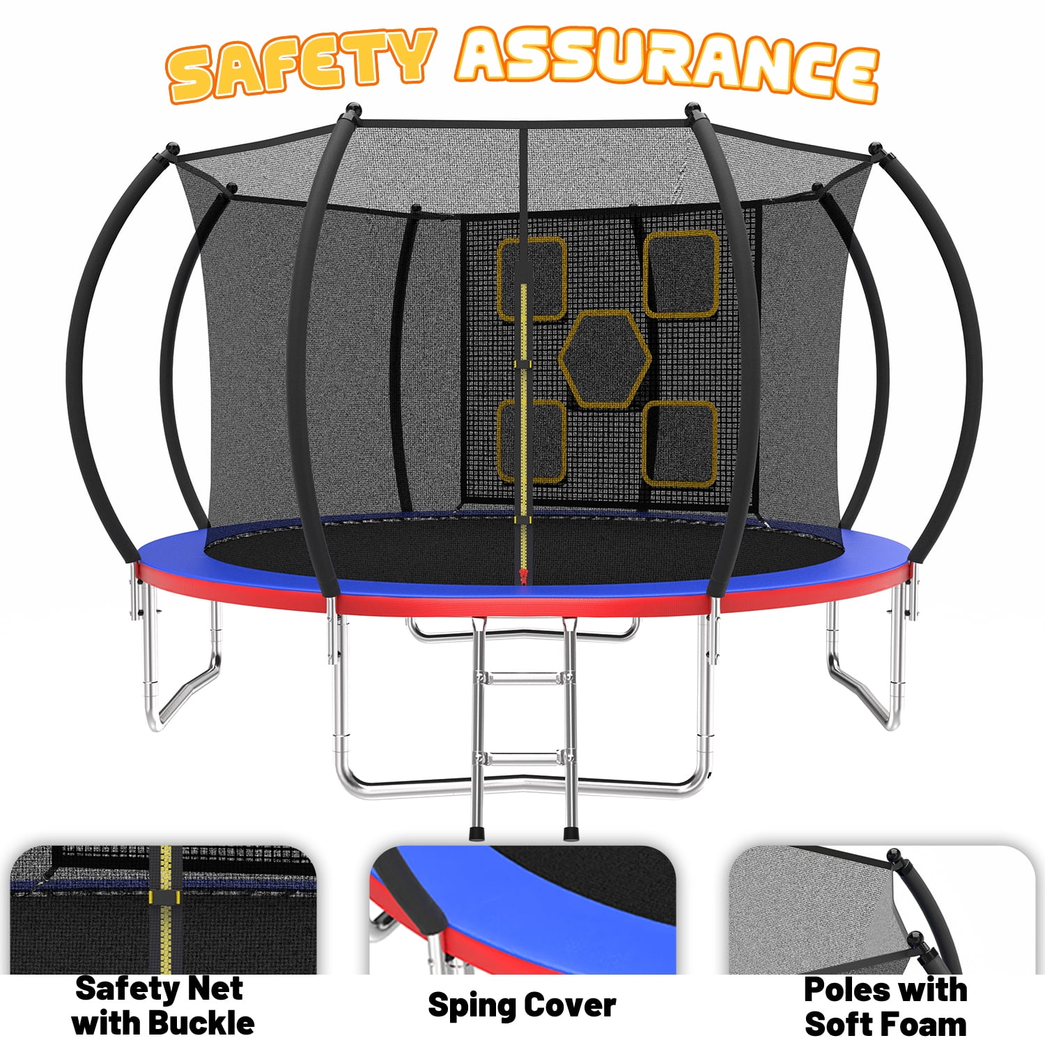 Mersco 12FT/14FT Trampoline for Kids with Mulifunctional Target Cloth,Outdoor Recreational Trampolines with Enclosure Net and Ladder,Jumping Trampoline SPACE for Birthday Gifts,Multicolor