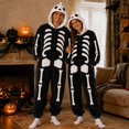 thumbnail image 2 of BOOMNY Halloween Unisex Men Womens Flannel Onesie Pajamas Hallowmas Skeleton Graphic Long Sleeve Hooded Pjs Jumpsuit Cozy Warm Loungewear Homewear, 2 of 6
