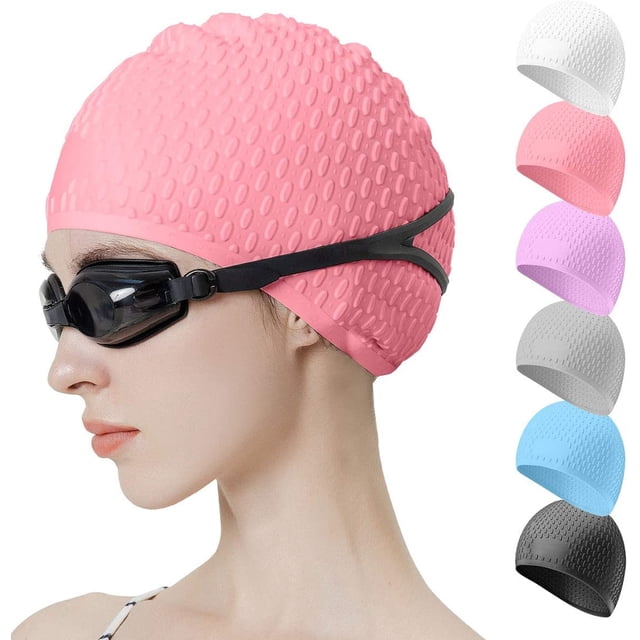 Gorro de natación de silicona, gorro de baño cómodo, ideal para cabello rizado, corto, medio largo, gorro de natación para mujeres y hombres, gorros de ducha que mantienen el peinado sin cambios Xemadio LRWJ848-5