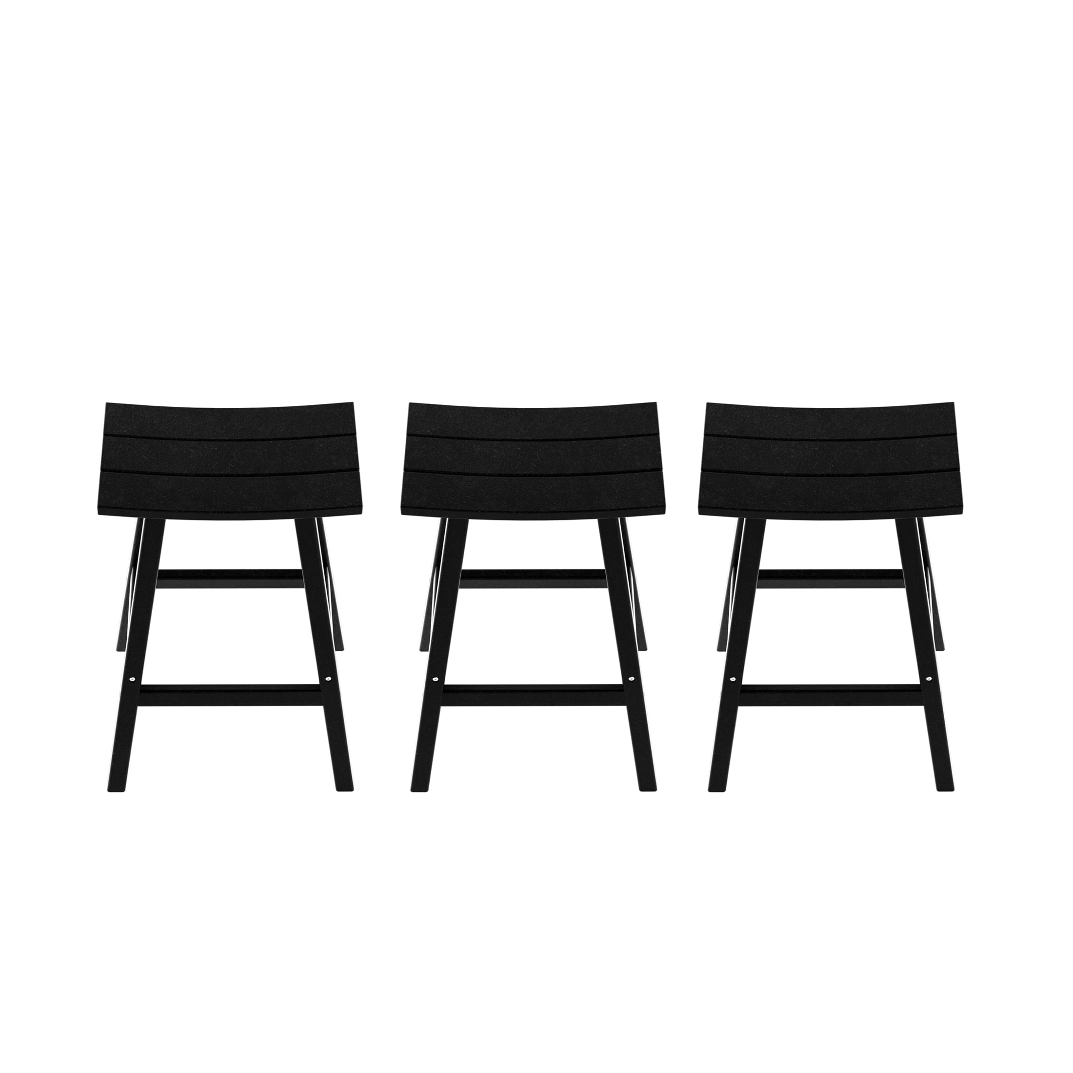 WestinTrends Malibu HDPE Outdoor Patio 29" Bar Stool Saddle Seat (Set of 3), Black