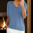 thumbnail image 2 of Outfmvch Elbow Length Tee Shirts for Women,Gradient Shirt,Tunic Tee,Round Neck Short Sleeved Loose T Shirt With A Knit Bottom Short Top,3/4 Sleeve Tunic Tops for Women,Top for Women Blue M, 2 of 9