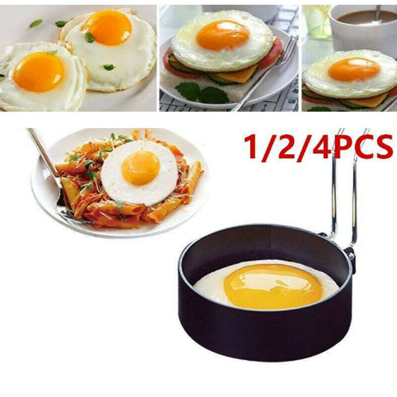 2/4 Pcs Metal Egg Frying Rings Circle Round Fried/Poach Mold Handle Non Stick ` 2/4 Pcs Metal Egg Frying Rings Circle Round Fried/Poach Mold Handle Non Stick `