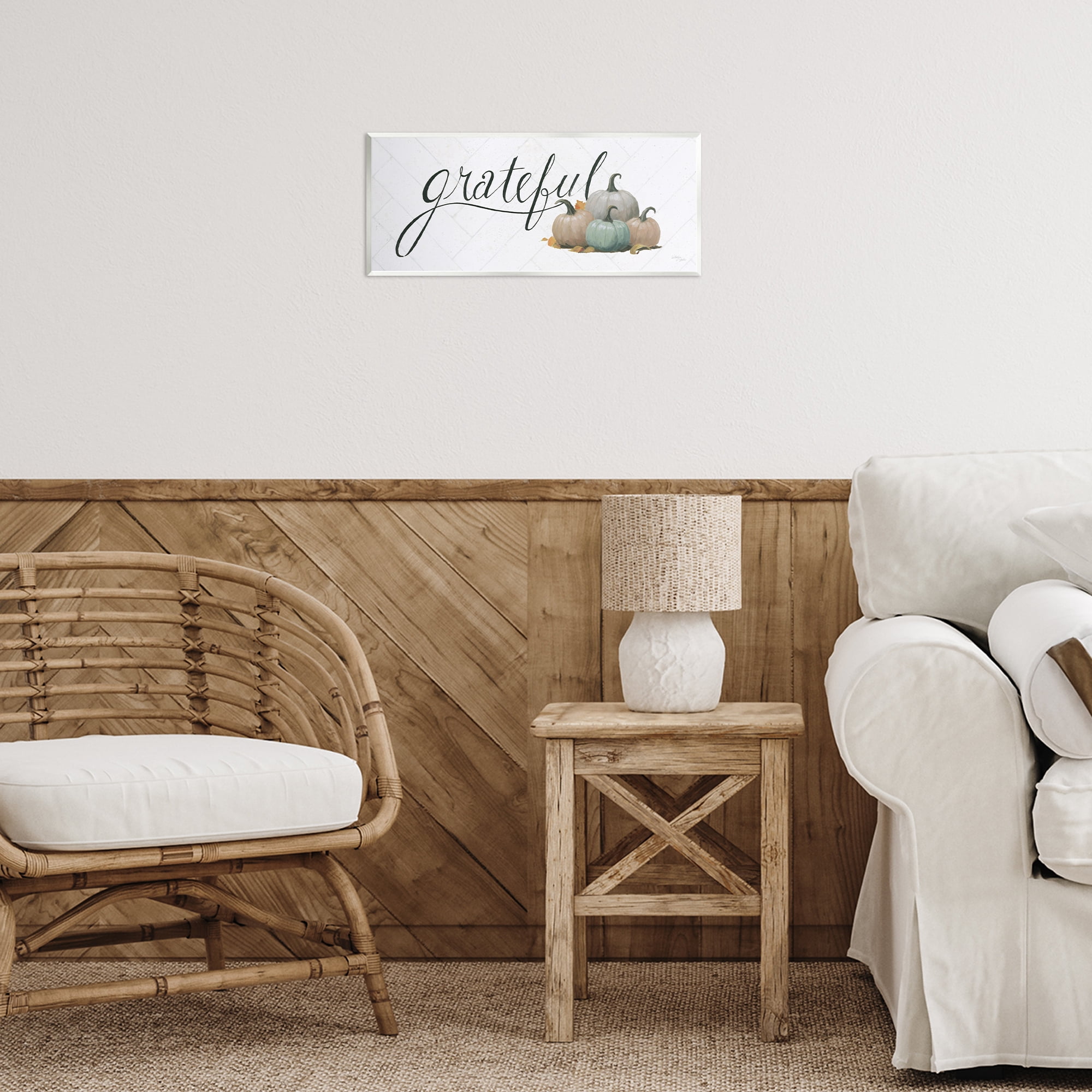 Stupell Industries Grateful with Pumpkins Typography Painting Unframed Art Prints Wall Art, 17 x 7