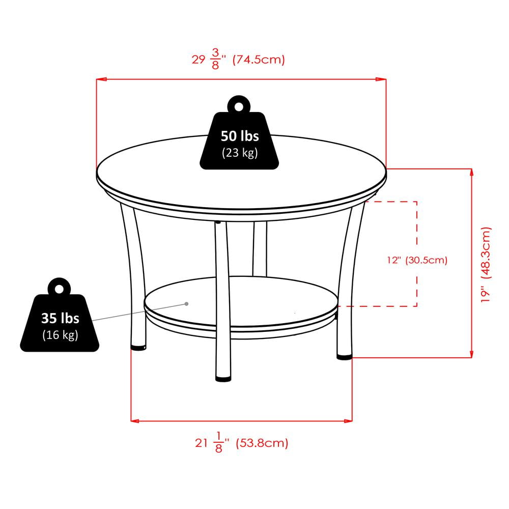 Winsome Wood Maya Round Coffee Table, Black Top, Metal Legs