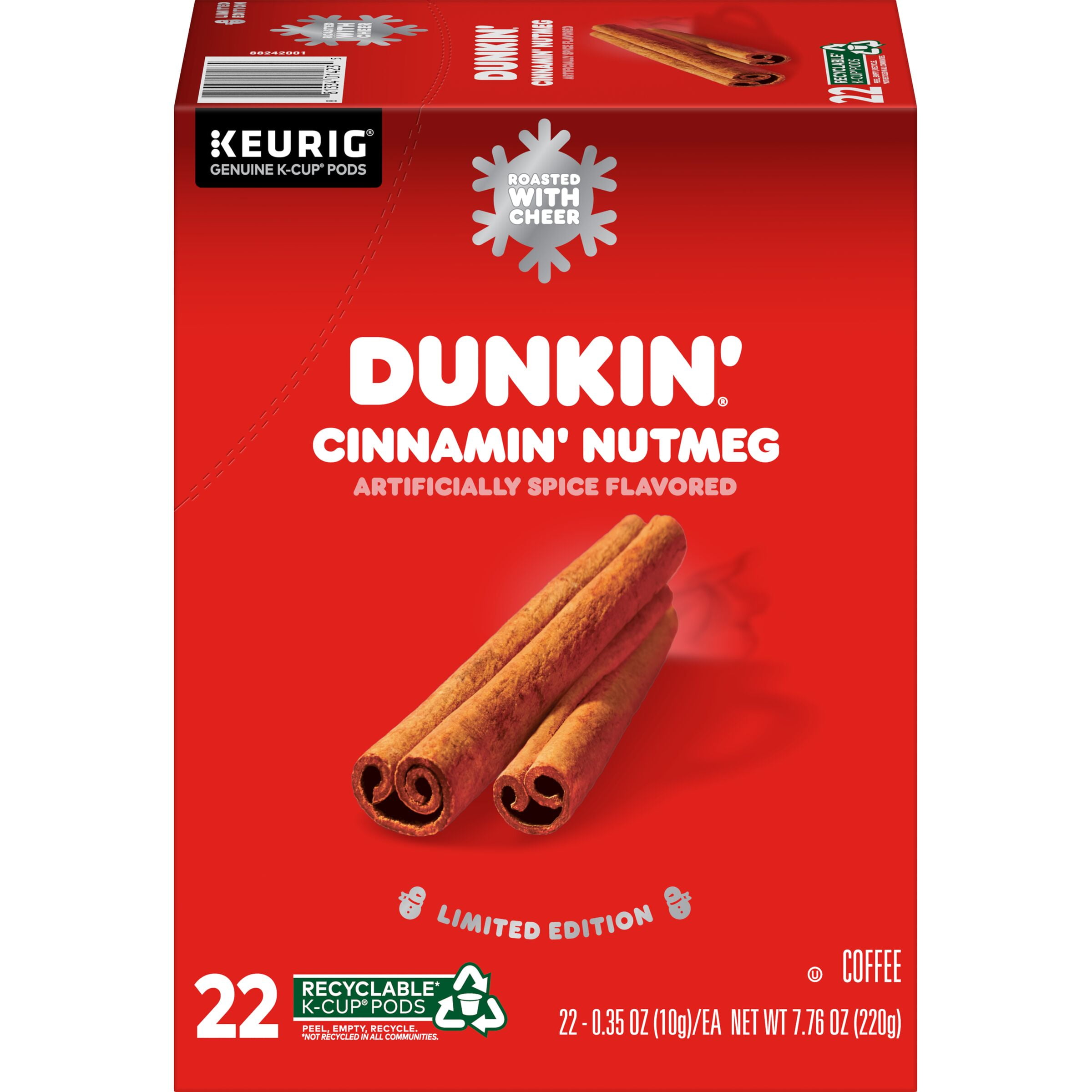 Dunkin' Cinnamin' Nutmeg, Limited Edition Holiday Coffee K Cup Pods