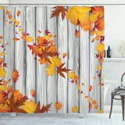 Autumn Shower Curtain, Fall Maple Leafs Tree Diagonal Leaves Foliage Rustic Wooden Planks, Fabric Bathroom Set with Hooks, 69W X 70L Inches, Orange White and Pale Brown, by Ambesonne