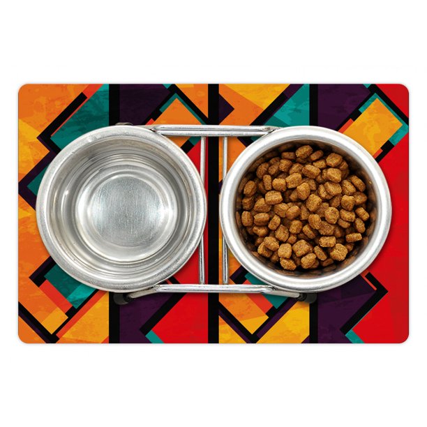Modern Pet Mat for Food and Water Geometric Contemporary 