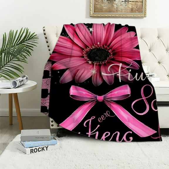 Qinduosi Breast Cancer Awareness Blanket Throw, Breast Cancer Survivor Gifts for Women Girls, Bed Blankets Ultra Soft Fleece Warm Cozy for Couch Bed Sofa Inch