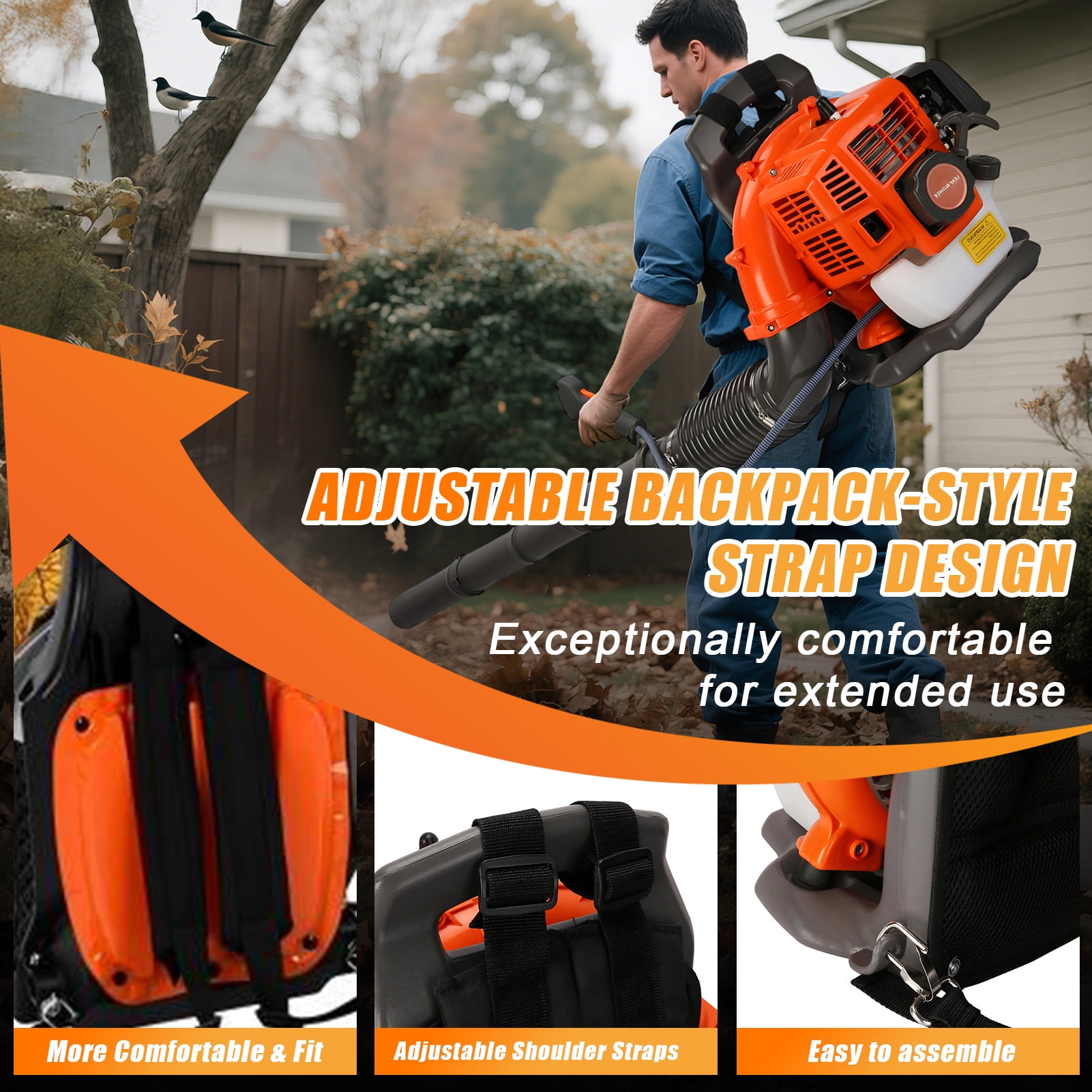 kiel 52CC Gas Powered Backpack Leaf Blower | 550 CFM High Air Flow | 6800 RPM | for Yard Lawn Leaf Cleanup