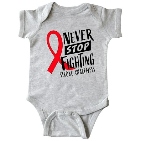 

Inktastic Never Stop Fighting Stroke Awareness Red Ribbon Gift Baby Boy or Baby Girl Bodysuit