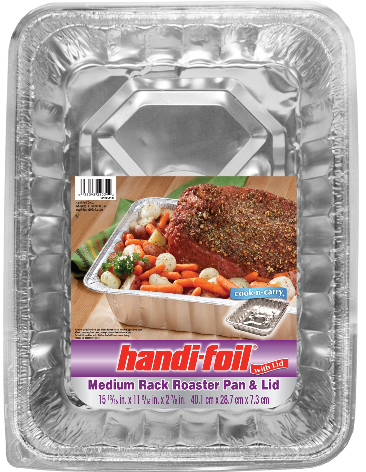 (2 pack) Handi-Foil Large Aluminum Roaster Pan Medium with Dome Plastic  Lid, 1 Count