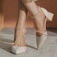 thumbnail image 2 of Fiaer Women's Pointed Toe Heels Fashion Elegant Buckle Pumps Heeled Shiny Dress Shoes Comfort Work Shoes White 9, 2 of 8