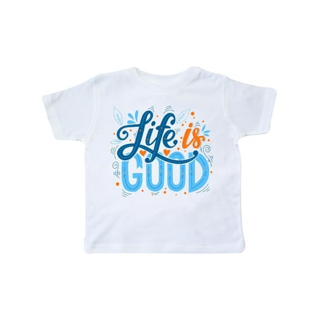 Navy Blue Toddler T-shirt - Life is Good Handlettered in Dark Blue Light Blue and Orange Toddler T-Shirt