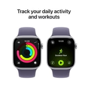 Apple Watch Series 11 [GPS + Cellular 42mm] Smartwatch with Silver Aluminum Case with Purple Fog Sport Band - M/L