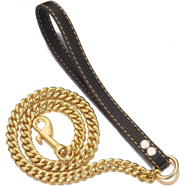Correa de cadena para perro Correa para perro resistente resistente a prueba de masticación Longitud de cadena de 13 mm Cadena de eslabones cubanos de oro de 18 quilates de acero inoxidable