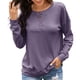thumbnail image 1 of Mujeres sudadera manga larga crew Masajeadores de cuello botón hasta color sólido Loose pullover Top para las mujeres trabajo escuela púrpura M, 1 of 6