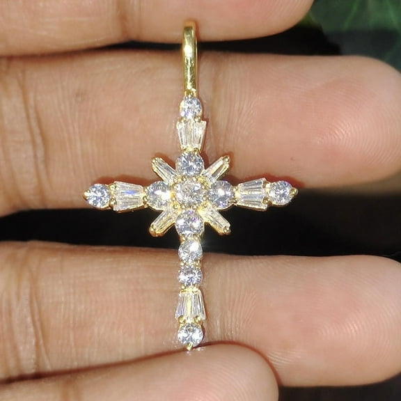 2Ct Round Cut Lab Created Diamond Cross Pendant 14K Yellow Gold Plated