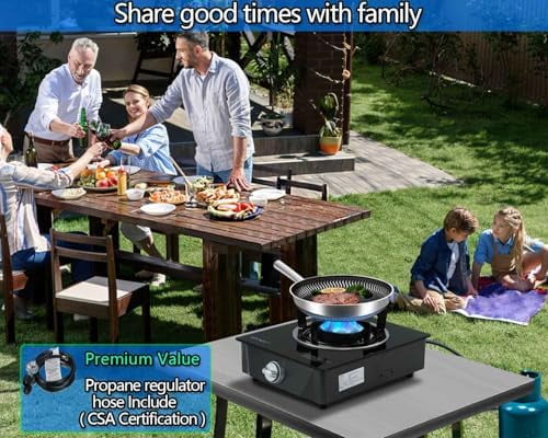 Propane Burner, Single Burner Propane Stove 15,000 BTU, Gas Stove Auto Ignition, Thickened High-temperature Glass, Easy to Clean, LPG for Outdoor Cooking, RV, Emergency$$Sport & Recreation Other