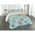 thumbnail image 2 of Ambesonne Cartoon Quilted Coverlet 3 Pcs, Marine Creatures Art, King Size, Teal Orange, 2 of 4