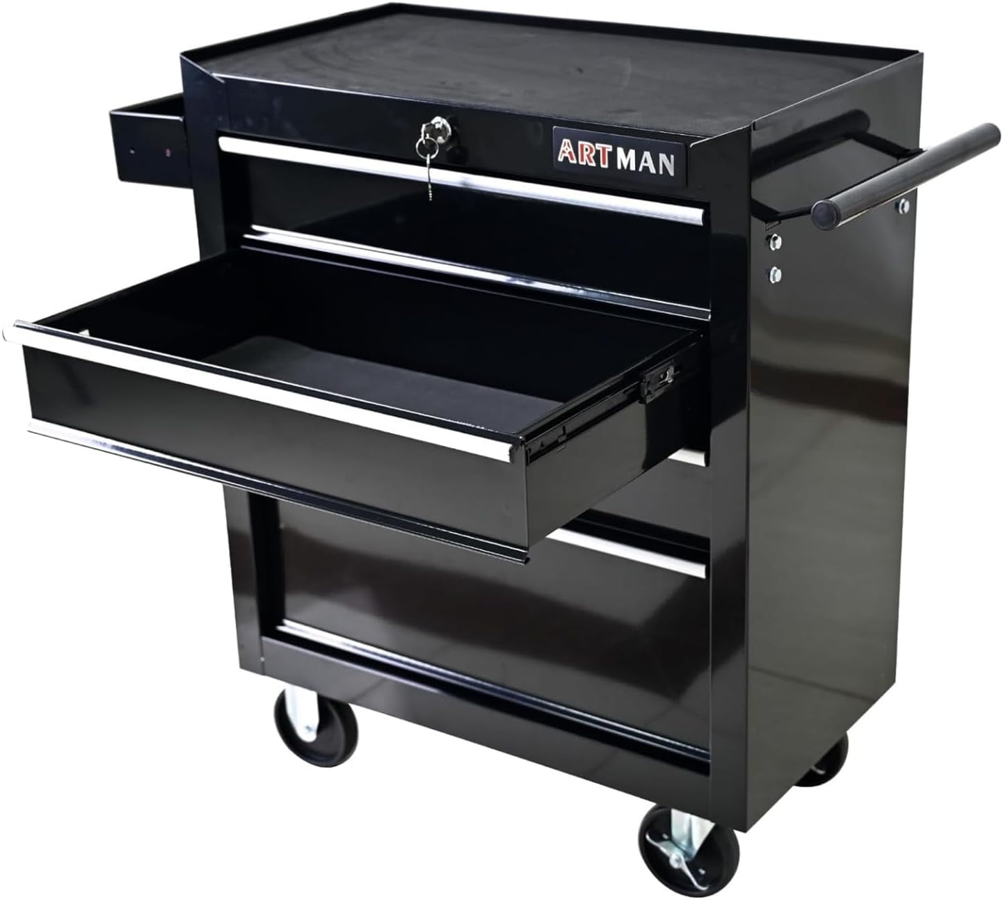 4-Drawer Tool Cart, Lockable Tool Trolley with Liners, Wheels, Multi-Functional Rolling Tool Chest for Workshops, Repair Shops, Factories, Black