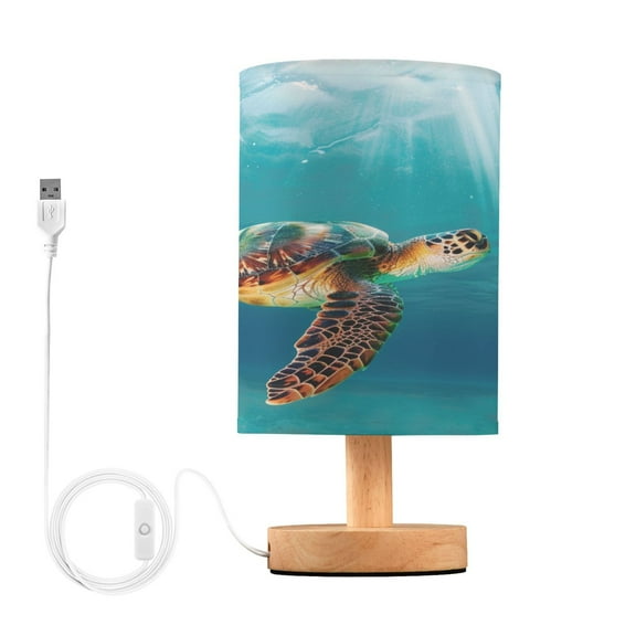 Turtle under Sea Bedside Table Lamp Desk Warm Lights with USB Charging Port Cylinder LED Lamps for Bedroom Living Room Office