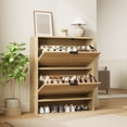 thumbnail image 1 of Shoe Storage Cabinet – Fluted 32" Wide – 2 Flip Drawer Doors – Tall Freestanding – Hidden Shoe Rack – Entryway, Hallway & Living Room – Natural, 1 of 8