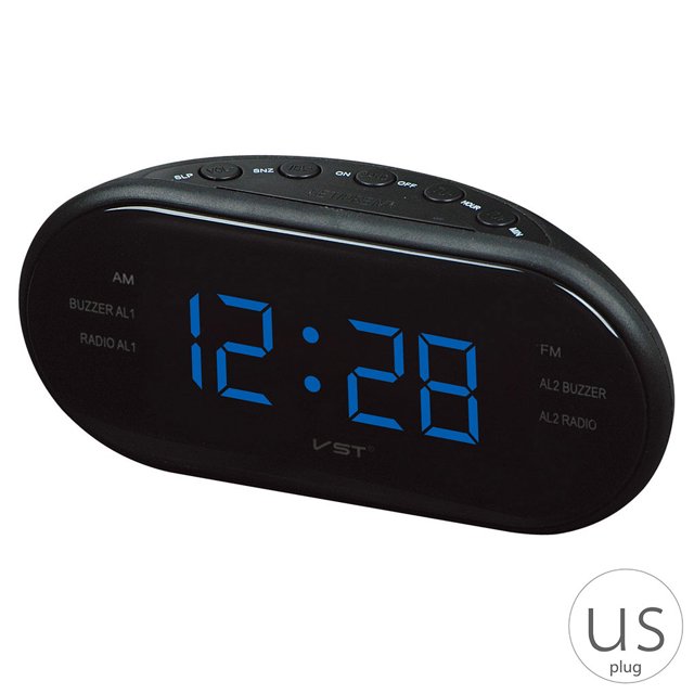 Reloj LED AM / FM Reloj despertador de escritorio electrónico Mesa digital Radio Regalo Suministros de oficina en casa Enchufe de EE. UU. kenally JJ24937-07B
