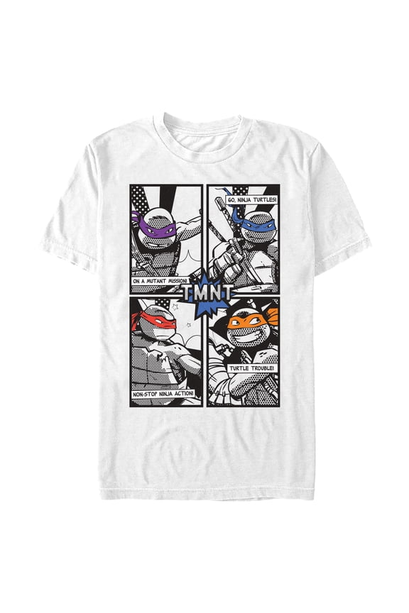 Men's Teenage Mutant Ninja Turtles Black and White Comic Book Graphic T-Shirt