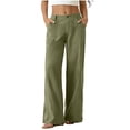 thumbnail image 3 of Horkkom Womens Linen Pants Solid Color Zip Button Dress Pants Casual Loose Work Pants with Pockets S, 3 of 8