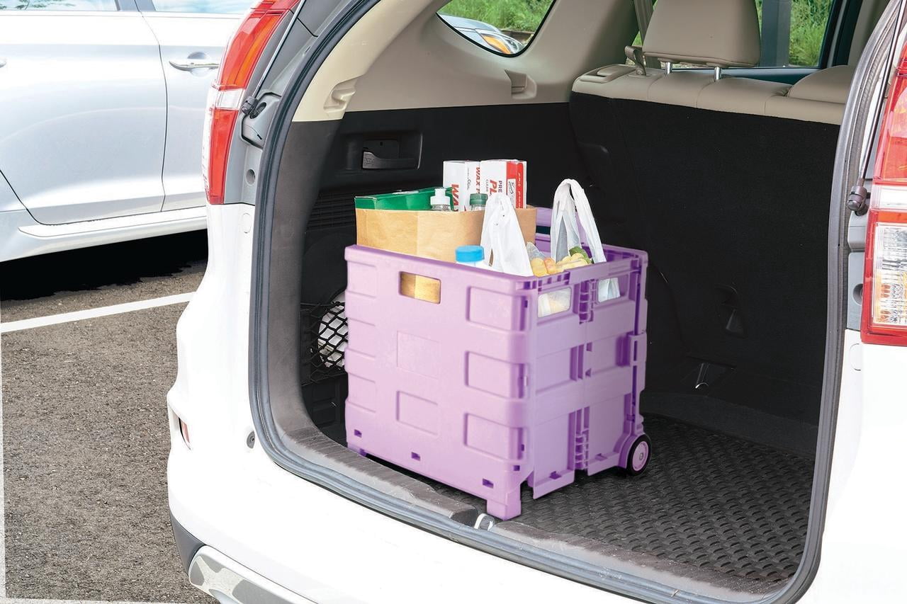 Simplify Portable Folding Shopping Cart with Wheels Lilac Color | 55lb Capacity Collapsible Grocery Cart | Lightweight Rolling Utility Trolley