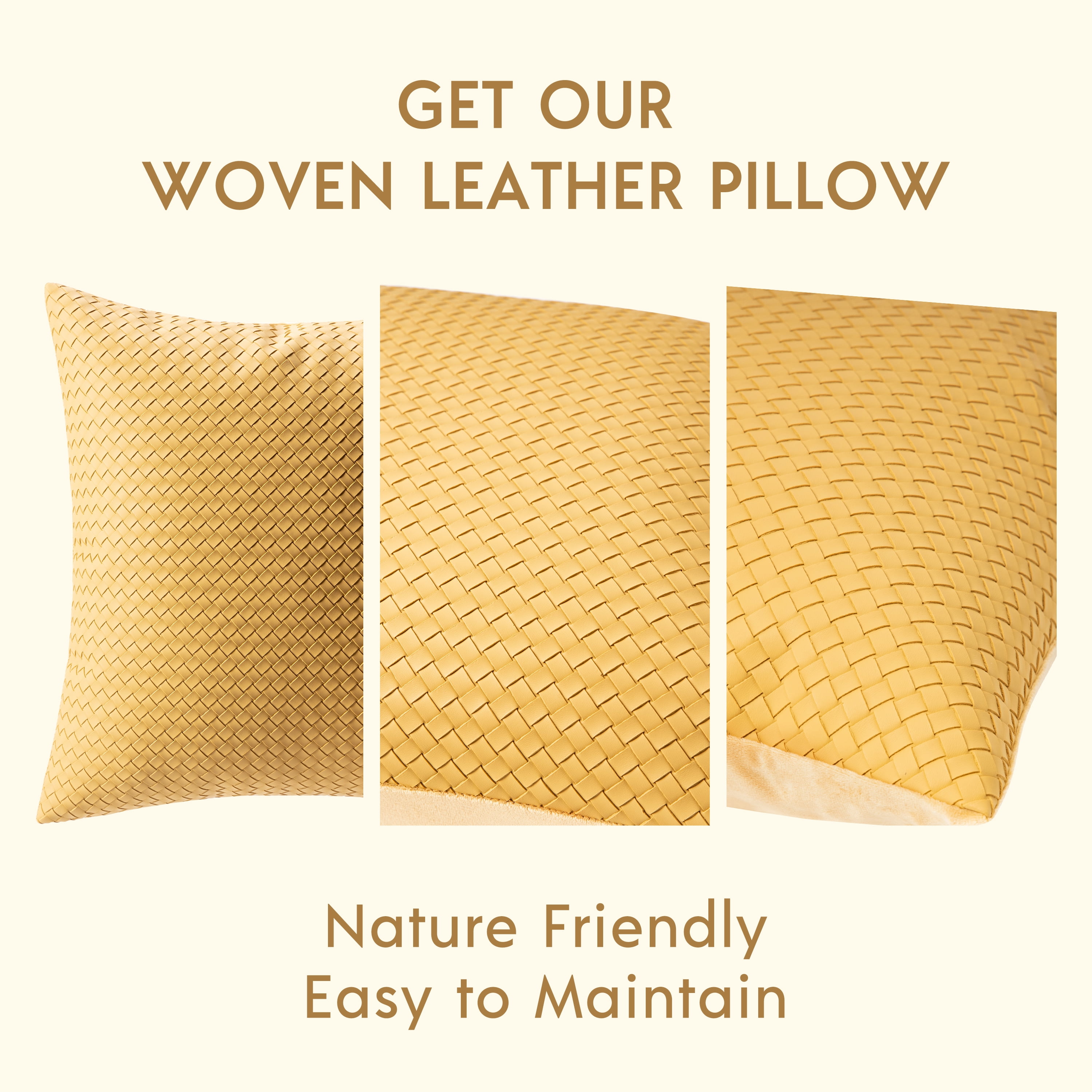 Phantoscope Modern Faux Leather Woven Square Cusion Solid Accent Decorative Throw Pillow for Couch, 12" x 20", Yellow, 2 Pack