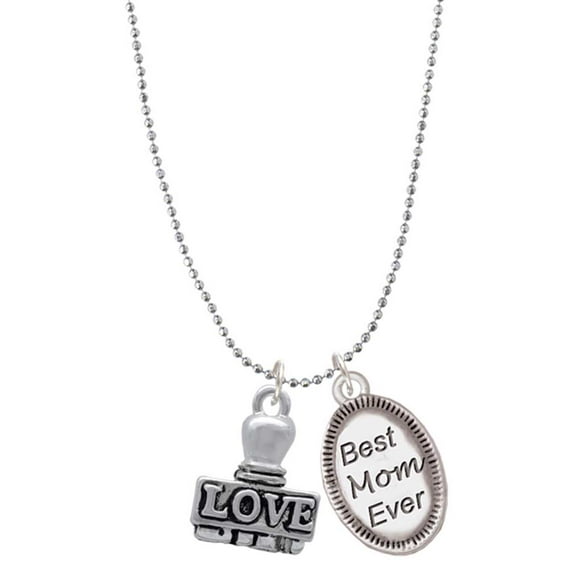 Delight Jewelry Silvertone LOVE Stamp Best Mom Ever Charm Necklace