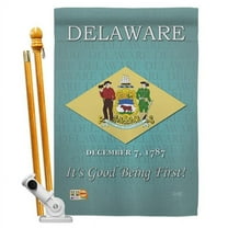 Breeze Decor BD-SS-HS-108139-IP-BO-D-US13-BD 28 x 40 in. Vertical Delaware Americana States Impressions Decorative Double Sided House Flag Set with Pole & Bracket Hardware