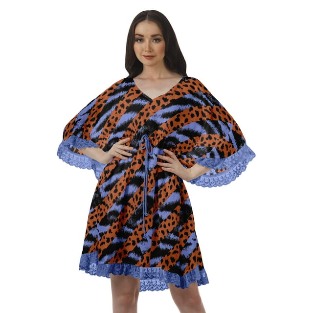 Moomaya Robes d'Été en Georgette Imprimée Femmes Plage Hawaïennes Mini Robes Femmes