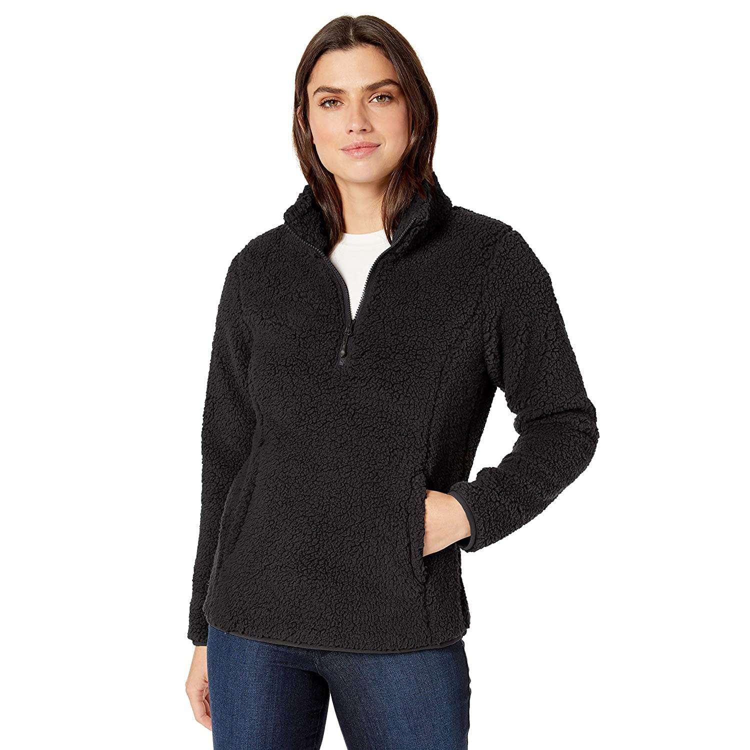 Essentials Womens Standard Polar Fleece Lined Sherpa Quarter-Zip Jacket