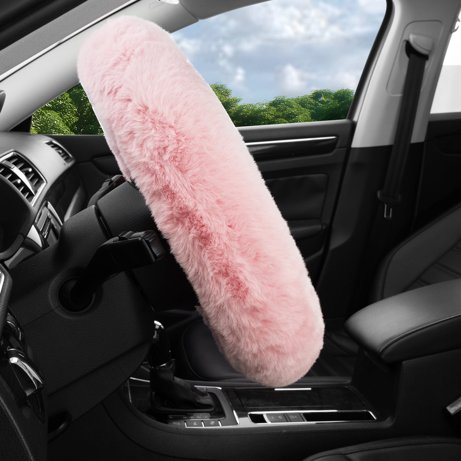 Auto Drive Fuzzy Steering Wheel Cover, Soft Plush Faux Fur Steering Wheel Cover, Cozy Warm Steering Wheel Cover Non-Slip, Universal Fit for Cars SUV Truck, Fits 14.5"–15", Pink