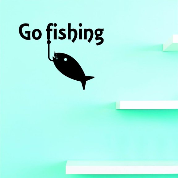 Custom Decals Go Fishing Wall Art Size: 12 X 12 Inches Color: Black