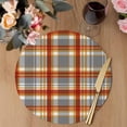 thumbnail image 3 of Vintage Plaid Round 15 Inch Placemats Set of 4, Autumn Orange Red Grey Checkered Farmhouse HeatResistant Non Slip Place Mats for Dining Table, Wipeable Braided Kitchen Table Mats for Housewarming, 3 of 9